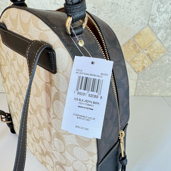 Coach Jordyn Medium Signature Backpack Light Khaki/Brown Multi - Picture 11 of 13